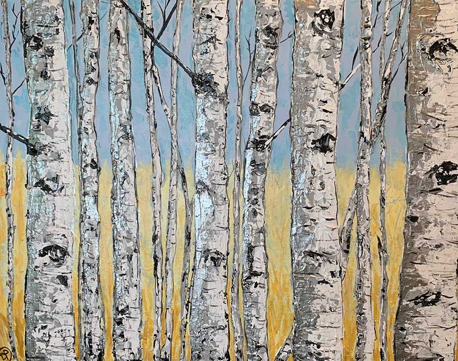 Birches in blue and yellow
